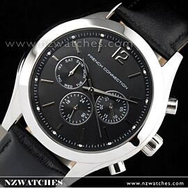 French Connection Chronograph Black Leather Strap Unisex Watch FC1144B