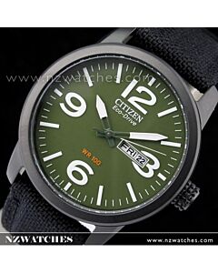 Citizen Eco-Drive Military Green Black Nylon Strap Mens Watch BM8475-00X