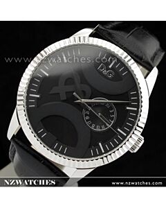 D&G Twin Tip Black Leather Strap Mens Watch DW0696