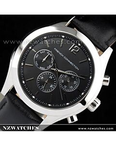 French Connection Chronograph Black Leather Strap Unisex Watch FC1144B