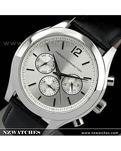 French Connection Chronograph Silver Leather Strap Unisex Watch FC1144S