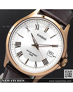 Casio Rose Gold Leather Strap Quartz Mens Watch MTP-1383RL-7AV, MTP1383RL