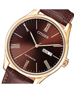 Citizen Machanical Automatic Brown Leather Strap Watch NH8363-14H