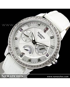 Casio Sheen Date day SWAROVSKI Genuine leather SHE-3023L-7A, SHE3023L