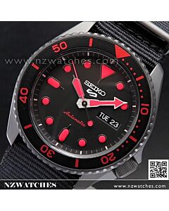 Seiko 5 Sports Black Red Nylon Strap 100M Automatic Watch SRPD83K1, SRPD83