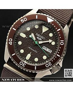 Seiko 5 Sports Brown Nylon Strap 100M Automatic Watch SRPD85K1, SRPD85