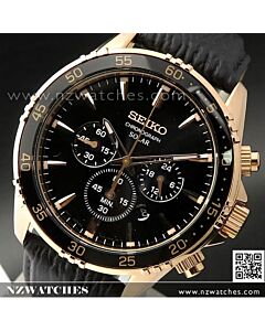 Seiko Solar Black Dial Rose Gold Chronograph Mens Watch SSC448P1