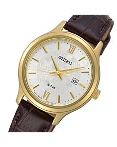 Seiko Neo Classic Gold-Tone Leather Strap Ladies Quartz Watch SUR644P1