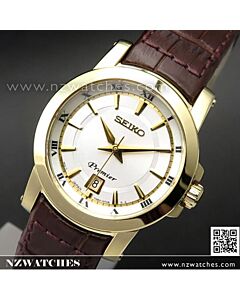 Seiko Premier Sapphire Gold Tone Leather Strap Ladies Watch SXDF48P1, SXDF48