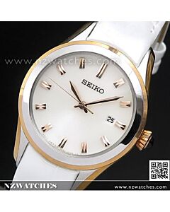 Seiko Rose Gold White Leather Strap ladies watch SXDF70P1