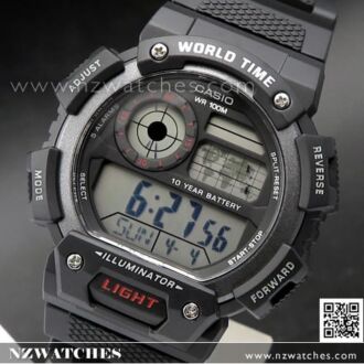 Casio Digital 5 Alarms Stopwatch World time Watch AE-1400WH-1AV, AE1400WH