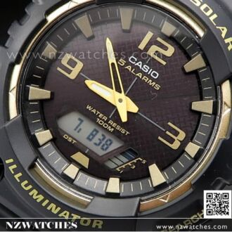 Casio Solar Powered World time 100M Black Gold Watch AQ-S810W-1A3, AQS810W