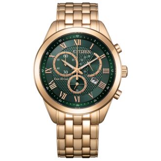 Citizen Eco-Drive Chronograph Crystal Green Gold Men's Watch AT2603-59X