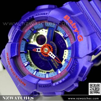 Casio Baby-G Analog Digital 100M Ladies Purple Blue Sport Watch BA-112-2A, BA111