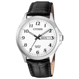 Citizen White Dial Steel Quartz Leather Strap 37.5mm Watch BF5000-01A
