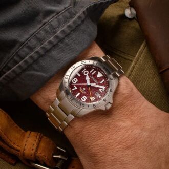 Citizen Eco-Drive Promaster Land GMT Red Dial Sapphire Stainless Steel 200M BJ7150-50W