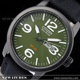 Citizen Eco-Drive Military Green Black Nylon Strap Mens Watch BM8475-00X