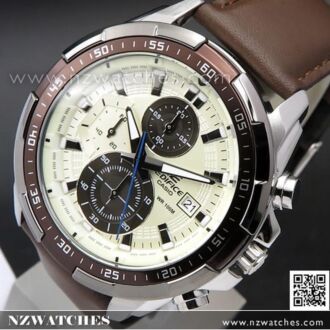 Casio Edifice Chronograph Genuine Leather Band Mens Watches EFR-539L-7BV, EFR539L