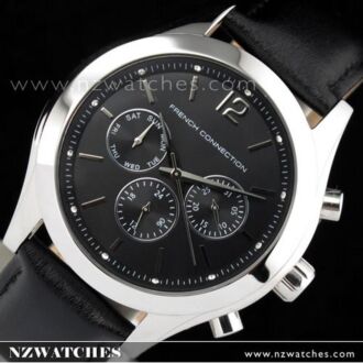 French Connection Chronograph Black Leather Strap Unisex Watch FC1144B