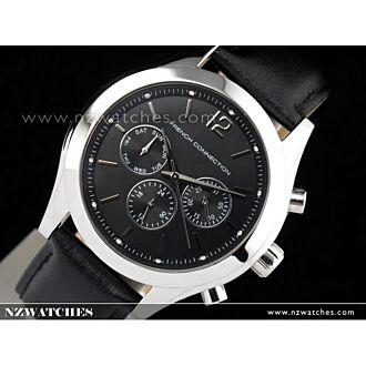 French Connection Chronograph Black Leather Strap Unisex Watch FC1144B