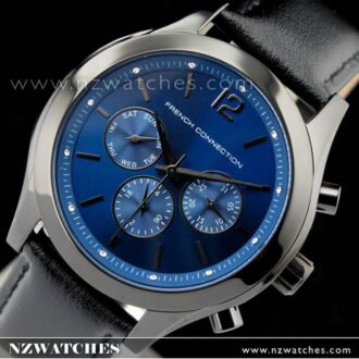 French Connection Chronograph Blue Dial Leather Strap Unisex Watch FC1144BB