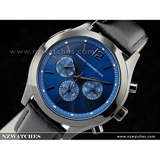 French Connection Chronograph Blue Dial Leather Strap Unisex Watch FC1144BB