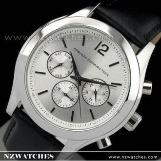 French Connection Chronograph Silver Leather Strap Unisex Watch FC1144S