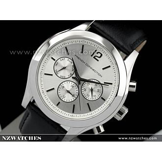 French Connection Chronograph Silver Leather Strap Unisex Watch FC1144S