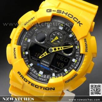 Casio G-Shock Velocity Indicator Alarm Watch GA-100A-9A, Yellow
