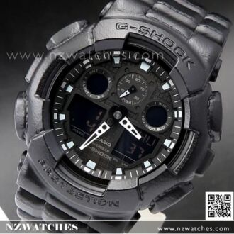 Casio G-Shock Black Leather Texture Analog Digital Watch GA-100BT-1A, GA100BT