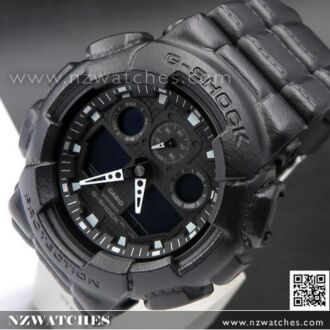Casio G-Shock Black Leather Texture Analog Digital Watch GA-100BT-1A, GA100BT