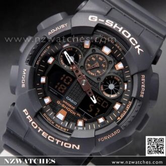 Casio G-Shock Black and Rose Gold Analog Digital Watch GA-100GBX-1A4, GA-100GBX