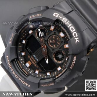 Casio G-Shock Black and Rose Gold Analog Digital Watch GA-100GBX-1A4, GA-100GBX