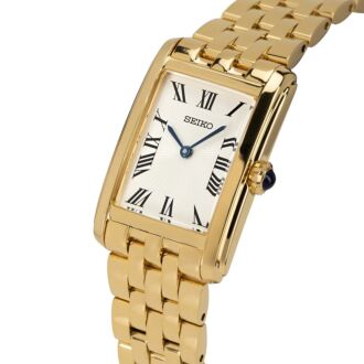 Seiko Essentials Tank Rectangular Classic Gold Tone Ladies Watch HGG001P1