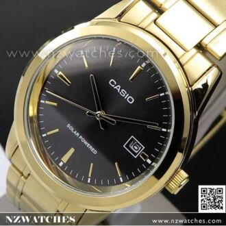 Casio Solar Powered Black Gold Stainless Steel Band Watch MTP-VS01G-1A, MTPVS01G
