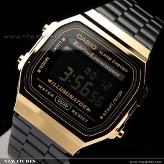 Casio Vintage Black and Gold Metal Digital Watch A168WEGB-1B