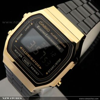 Casio Vintage Black and Gold Metal Digital Watch A168WEGB-1B