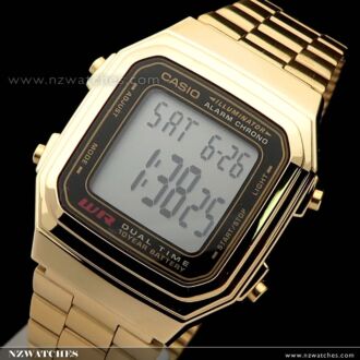 Casio Vintage Gold Tone Stainless Steel Alarm Stopwatch Digital Watch A178WGA-1A