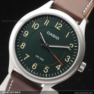 Casio Standard Analog Leather Strap Green Dial Quartz Watch MTP-B160L-3B