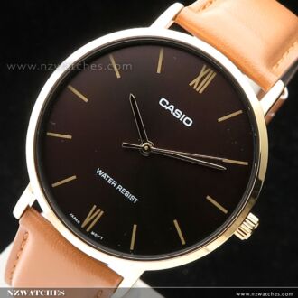 Casio Quartz Brown Leather Strap Men's Watch MTP-VT01GL-5B