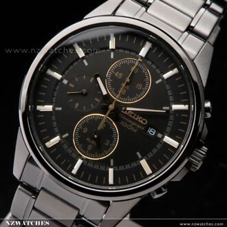 Seiko Chronograph All Black Quartz Mens Watch SNAF07P1