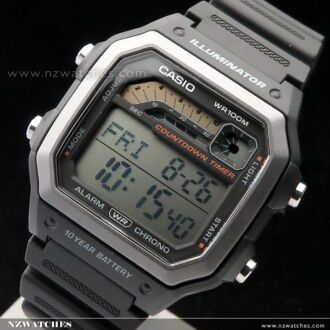 Casio Digital 10-Year Battery 100M Resin Band Watch WS-1600H-1A, WS1600H