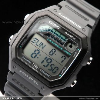 Casio Digital 10-Year Battery 100M Resin Band Watch WS-1600H-8A, WS1600H