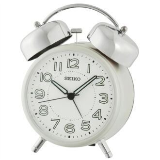 Seiko Bedside Bell Alarm Clock With Quiet Movement White QHK063W