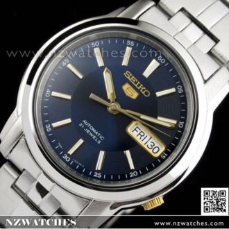 SEIKO 5 Automatic Blue Gold Mens Watch See-thru Back SNKL79K1, SNKL79