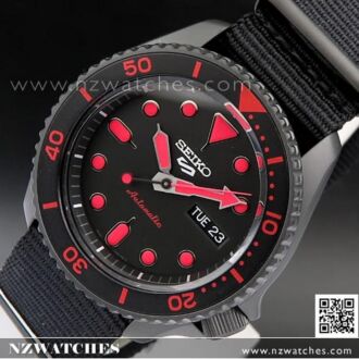 Seiko 5 Sports Black Red Nylon Strap 100M Automatic Watch SRPD83K1, SRPD83