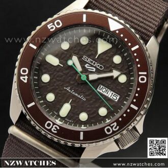 Seiko 5 Sports Brown Nylon Strap 100M Automatic Watch SRPD85K1, SRPD85