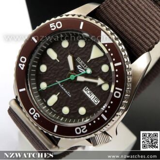 Seiko 5 Sports Brown Nylon Strap 100M Automatic Watch SRPD85K1, SRPD85