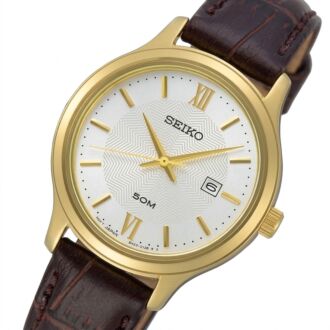 Seiko Neo Classic Gold-Tone Leather Strap Ladies Quartz Watch SUR644P1