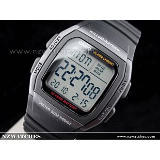 Casio Dual time 50M WR Stopwatch Digital Sport Watch W-96H-1B, W96H